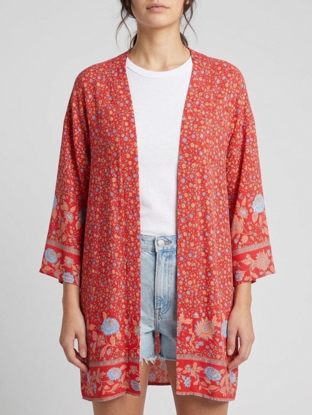 Lulla Collection - Women's Red Floral Open-Front Tunic